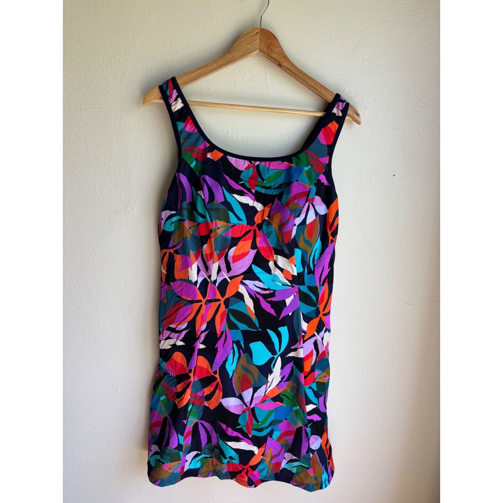 Swimsuits For All Womens Multicolor Abstract Floral Swimdress Size 18 63-0057-8‎